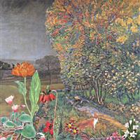 Kleiner Garten in der Dämmerung